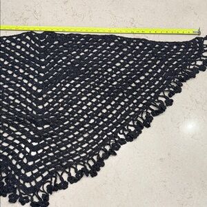 Dark Gray Crocheted Triangle Shawl with flower Trim handmade by me!